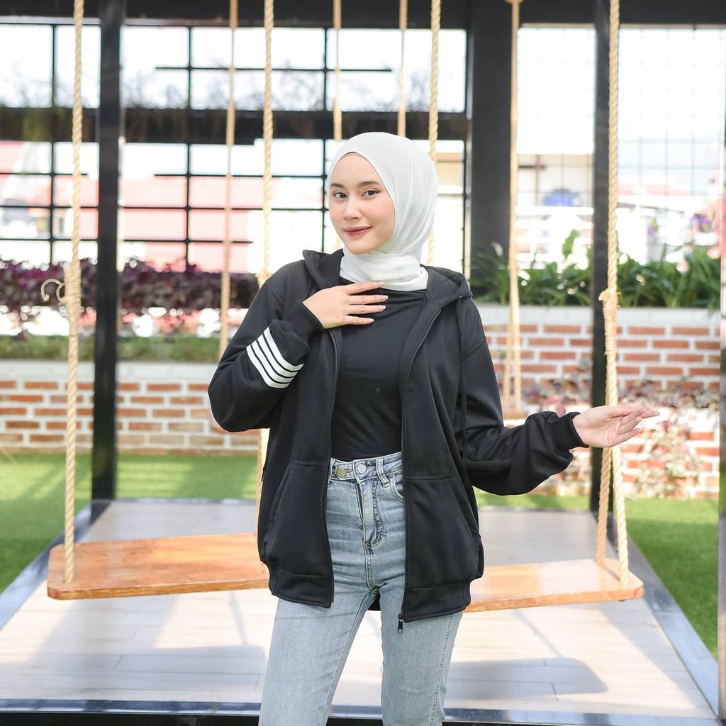 Jovvy Salur Hoodie Zipper - Outfit Wanita Dan Pria - Allsize - Bahan Fleece tebal dan lembut