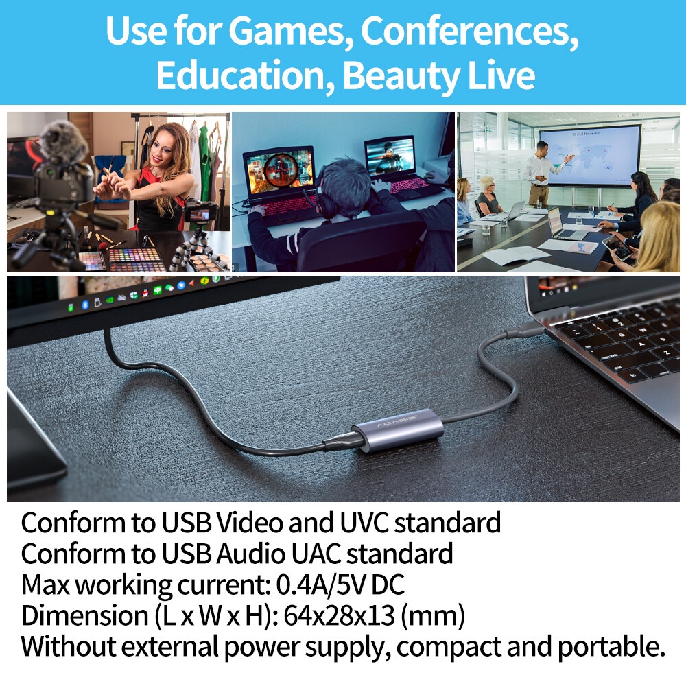 ACASIS 1080P Capture Card HDMI HD Video Card 60fps for OBS-Vmix-Zoom