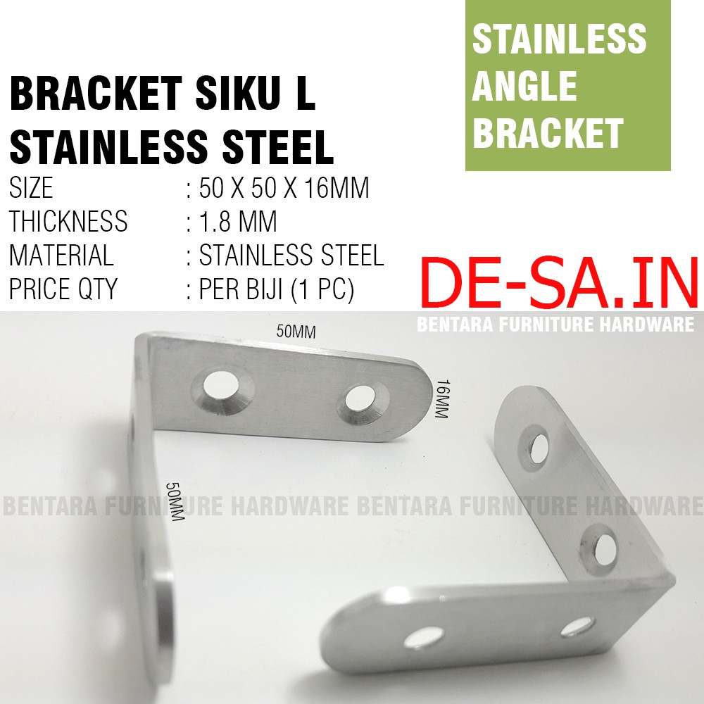 50 MM Siku Stainless Steel / Besi Zinc Plate Braket Siku Mini 50 x 50 MM - L-Shaped Angle Bracket Fastener