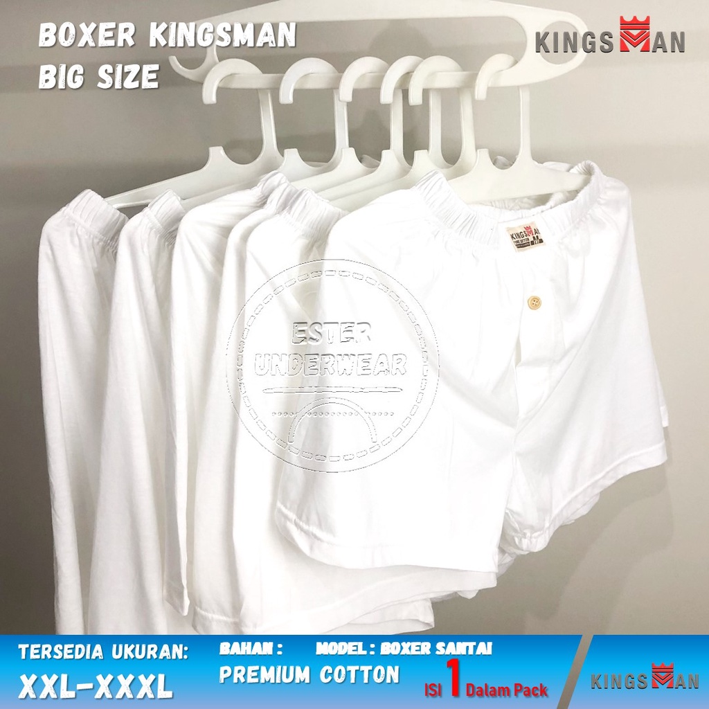 Boxer Pria Santai Kingsman Big Size Putih Isi 1 Pcs