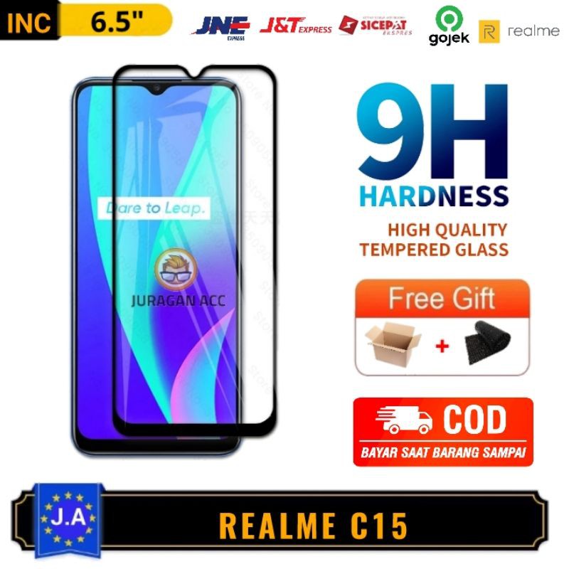 PREMIUM Tempered Glass Full Layar Screen Realme C15 - Tg Anti Gores Layar Kaca Realme C15 Protector