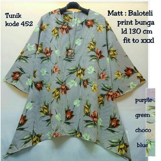 Ld 130cm Baju atasan katun tunik jumbo bigsize motif bunga