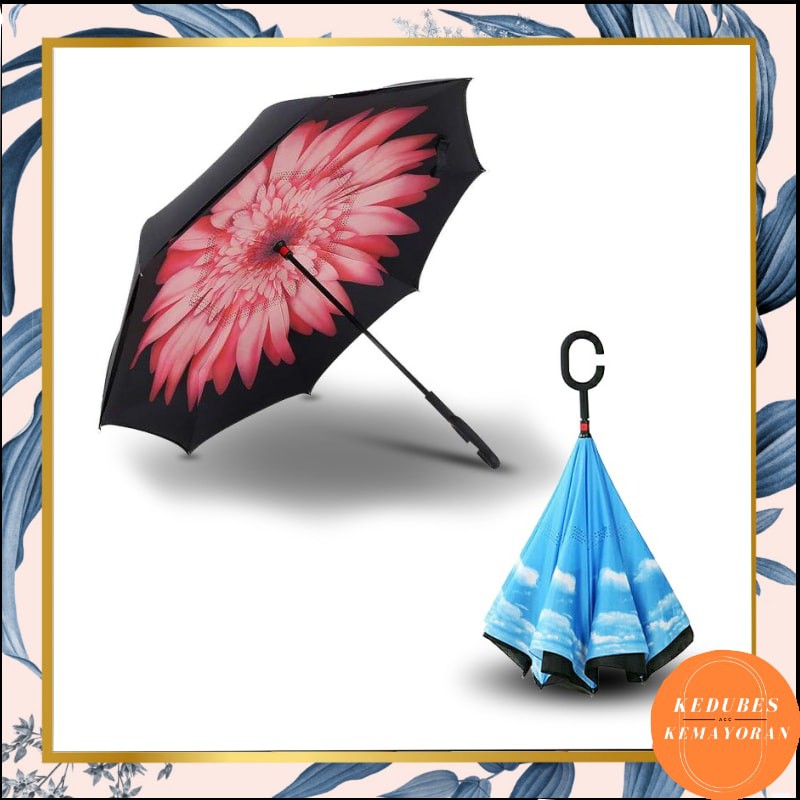 Payung Terbalik Kazbrella Gagang C Double Layer / Reverse Umbrella Gagang C Unik [KK]