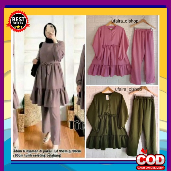 Erlindaw Collection//t Oneset Rok Hasna Set Bahan Katun Linen Ban Ufaira Olshop Titani Set Size