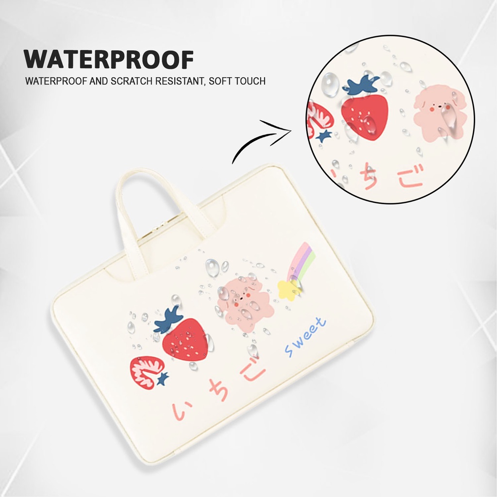 Sleeve Pouch Sarung Tas Bag Case Ipad Tab Tablet Macbook Air Pro Laptop Asus Acer Lenovo HP Huawei 11 12 13 14 15 inch Motif Gambar Rainbow Bear Beruang Warna Putih Lucu Cute Murah Korean Model Jinjing Tali Strap