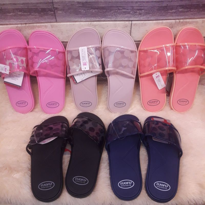 Sandal Selop Luofu Transparan Polkadot
