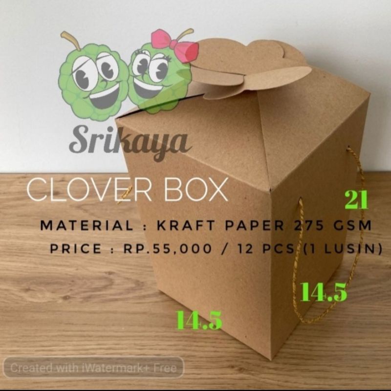

CLOVER BOX ISI 3 TOPLES - PAPER BAG / PAPERBAG POLOS 14.5 X 14.5 X 21 --- 1 LUSIN