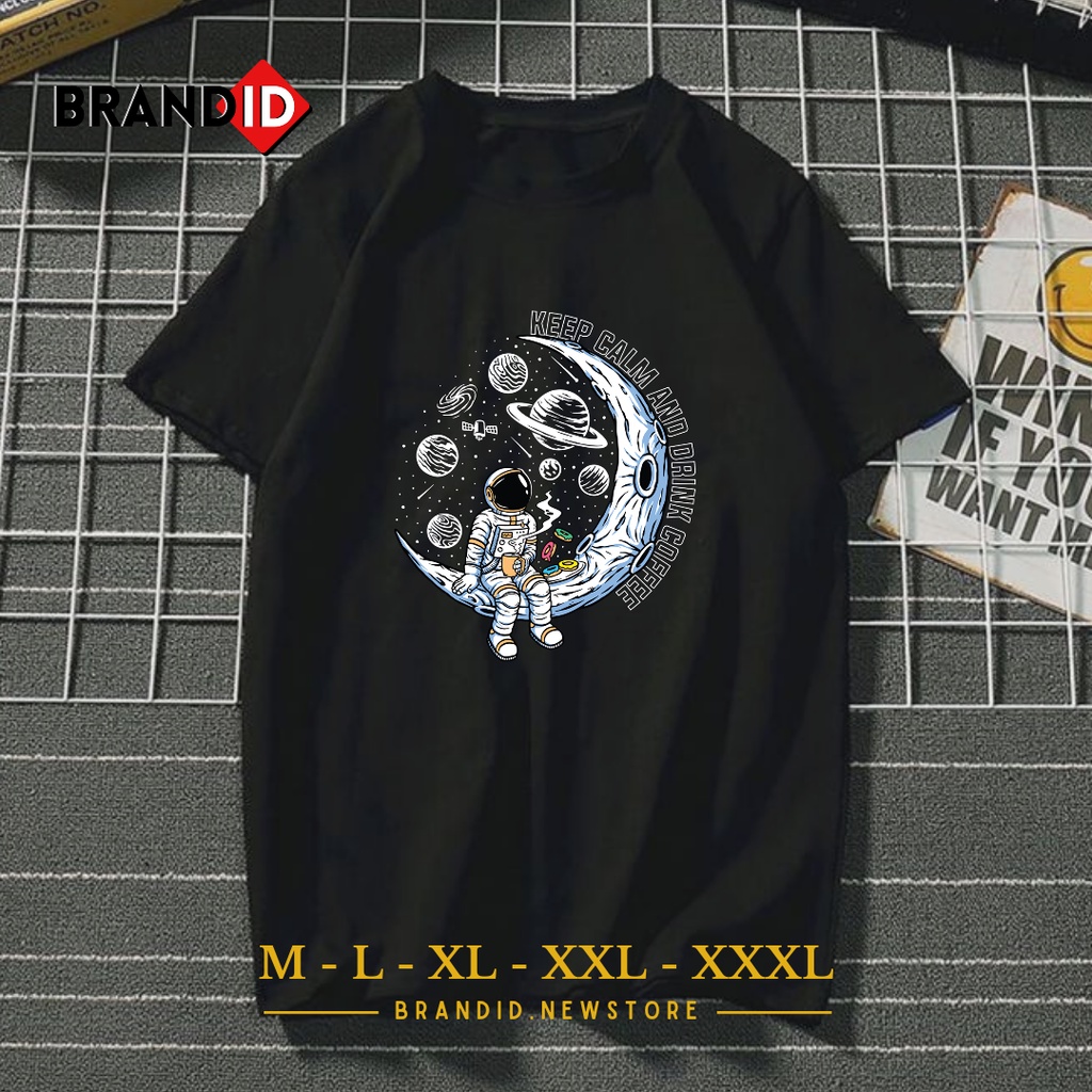 DTF007 Baju Kaos Pria Dewasa Motif Keep Calm and Drink Coffee T-Shirt Distro Cowok Pecinta Kopi Bran