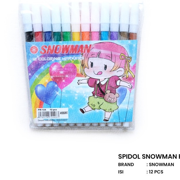 SPIDOL SNOWMAN COLOURED MARKER PW-12A, 12-PC SET, 1 SET