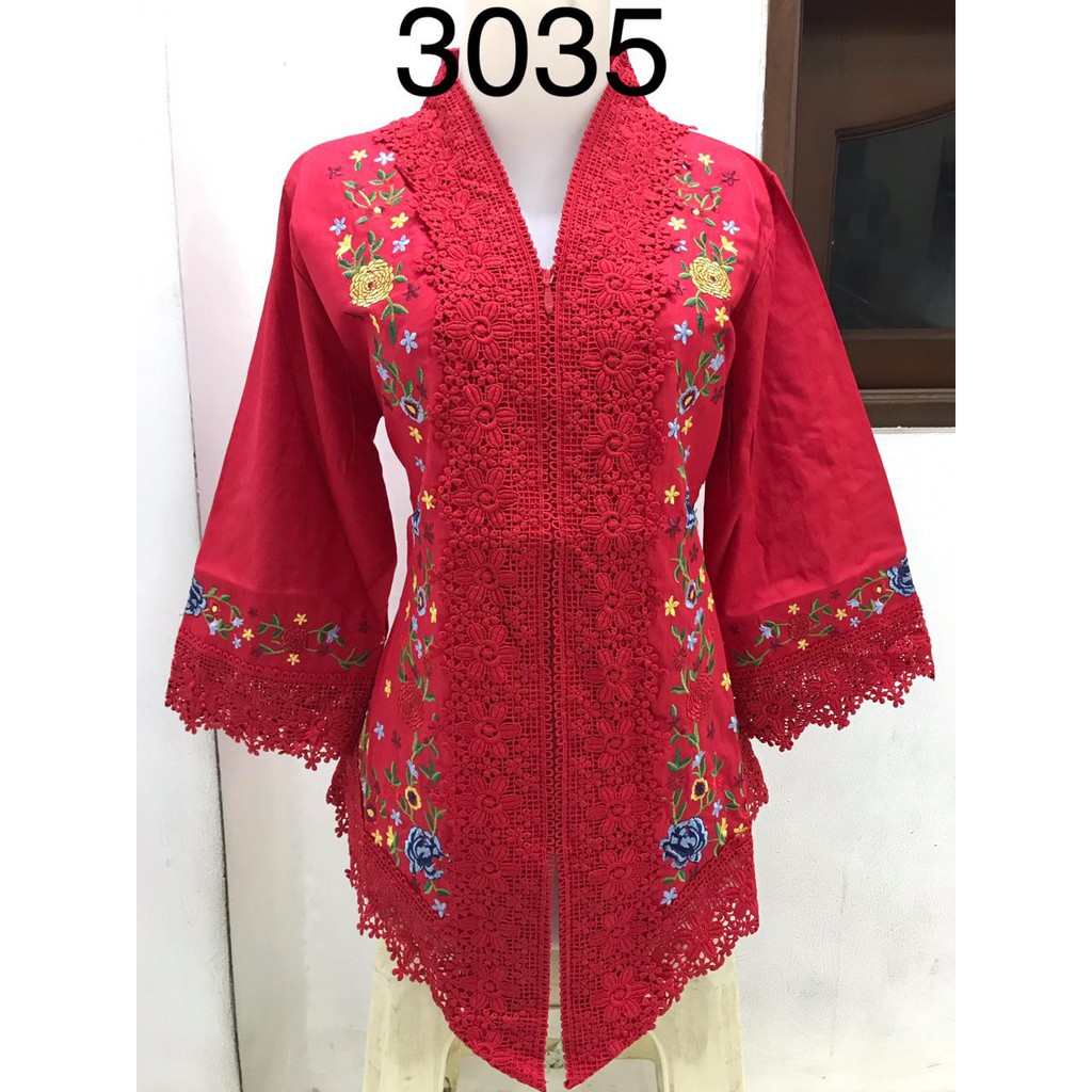 3035 kebaya alexuez brukat bordir kombinasi brukat merah