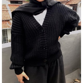 ARSY CARDY / CROP CARDY WANITA / Cardigan Crop / Cardy Rajut / Outer Wanita / Cardigan Rajut Wanita-HITAM