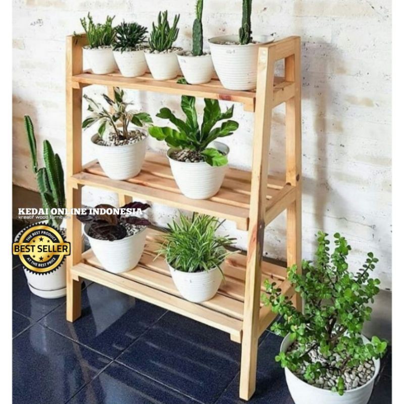 Rak Bunga Kayu Susun 3 Solid Minimalis Tingkat Tanaman Hias Taman Standing Pot Murah Shopee Indonesia