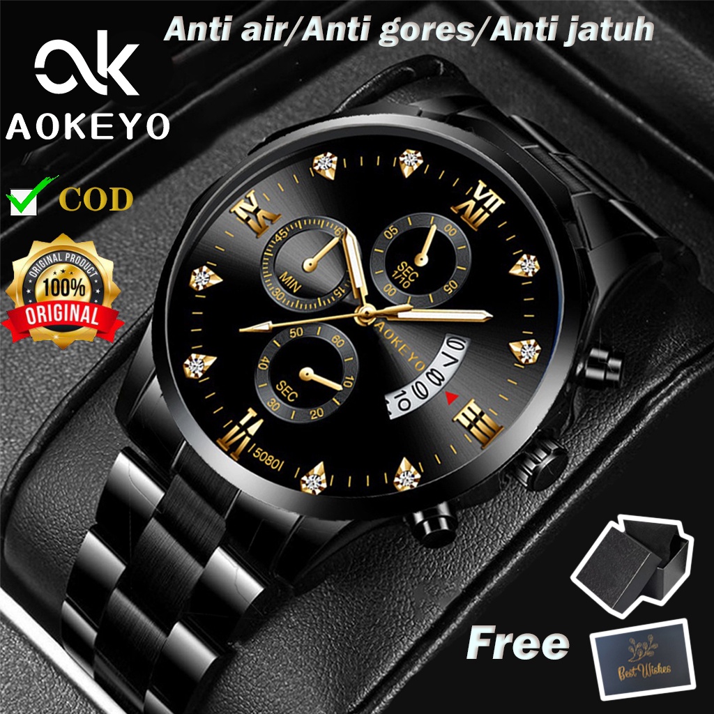 Aokeyo 5080 Jam Tangan Pria Anti Air Original Luxury Stainless Steel Free BOX+Kartu