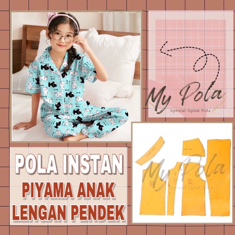 [COD]Pola instan piyama anak lengan pendek - pola piyama mypola - pola jiplak piyama