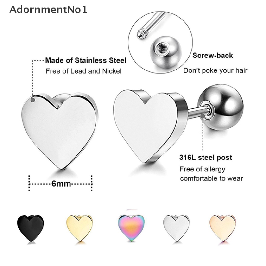 (AdornmentNo1) 1pc Anting Tusuk Bentuk Hati Bahan Stainless Steel Untuk Wanita