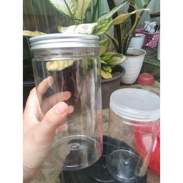 Toples Bulat Plastik 900ml tutup alumunium dan bening
