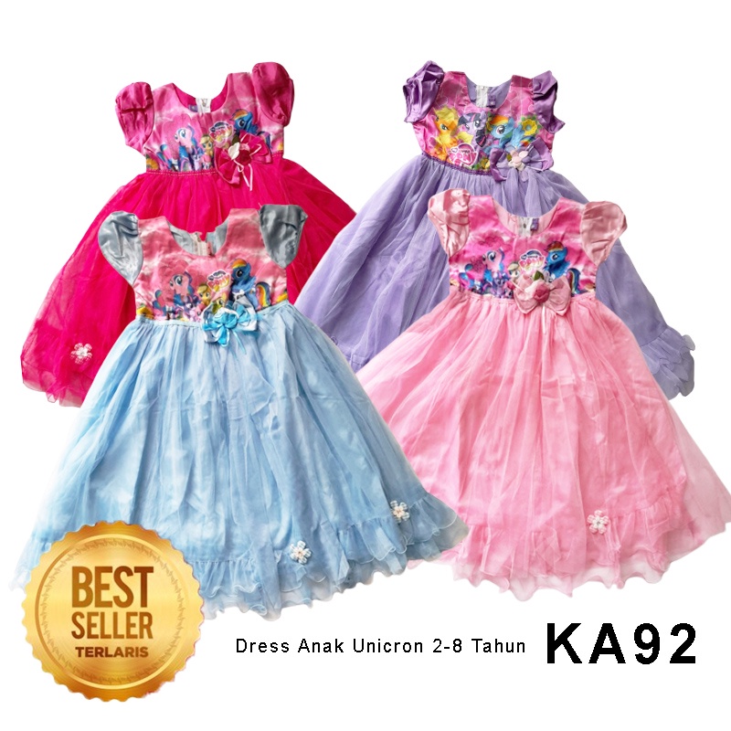 Dress Unicorn Anak 1 Tahun Gaun Anak Perempuan 4 5 Tahun Baju Pesta Ulang Tahun Bahan Satin Premium Tile Tulle KA92