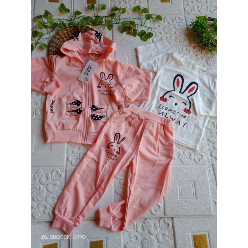 2-6T SETELAN JAKET HOODIE ANAK PEREMPUAN IMPORT 3IN1 Setelan anak import PREMIUM casual jaket+ joger