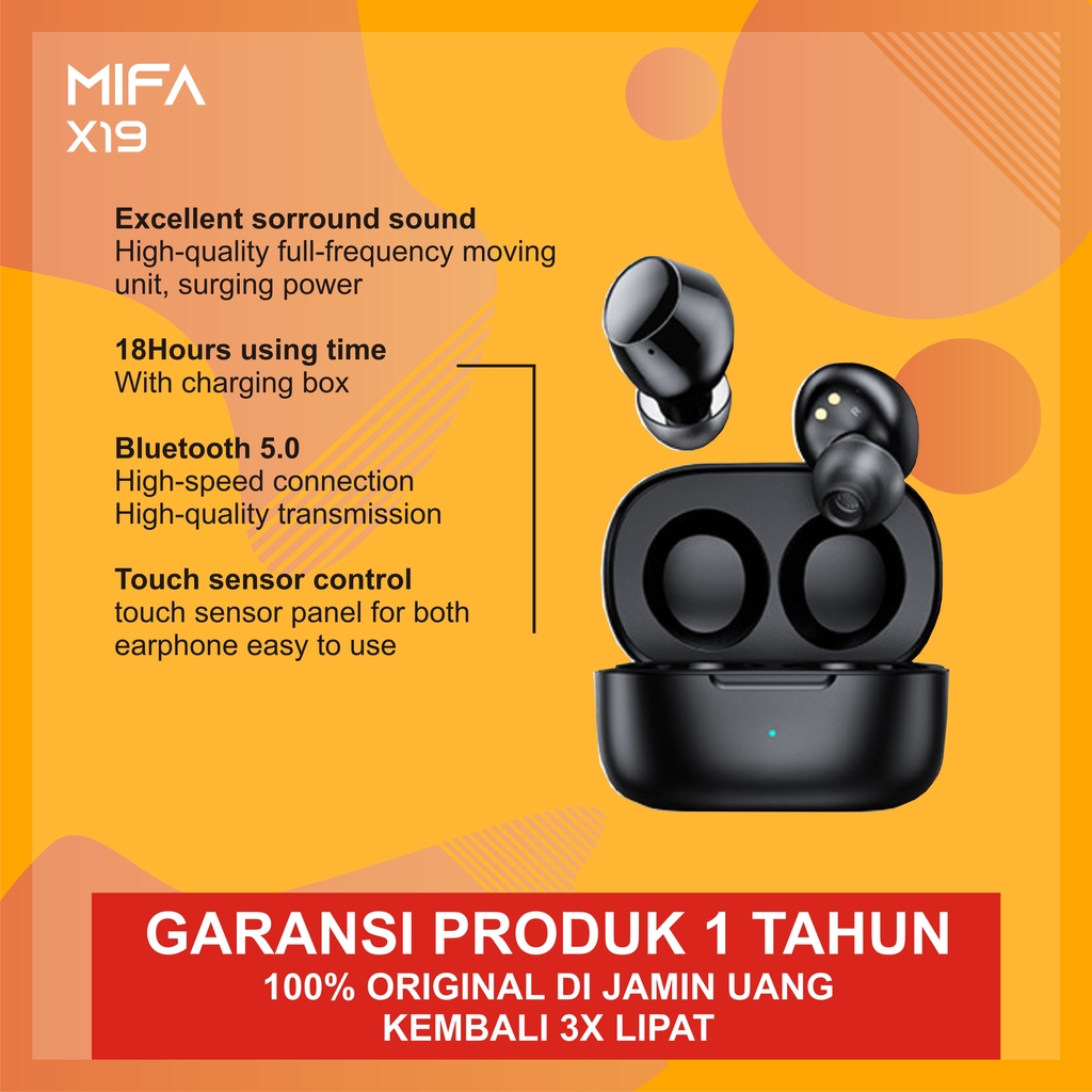Mifa X19 TWS Bluetooth Earphone Wireless Bluetooth 5.0 TWS Earphone Headset Noise Cancelling Sports