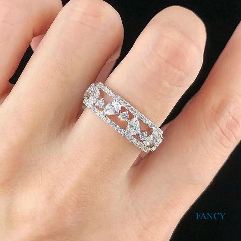 Cincin Wanita Warna Silver Hias Cubic Zirconia Bling Untuk Pesta