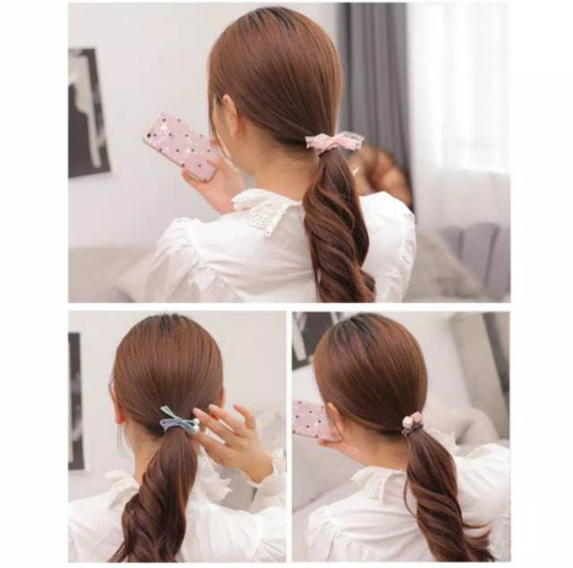 KARET RAMBUT MOTIF MUTIARA FASHION AKSESORIS STYLE KOREA 12PCS FREE BOX