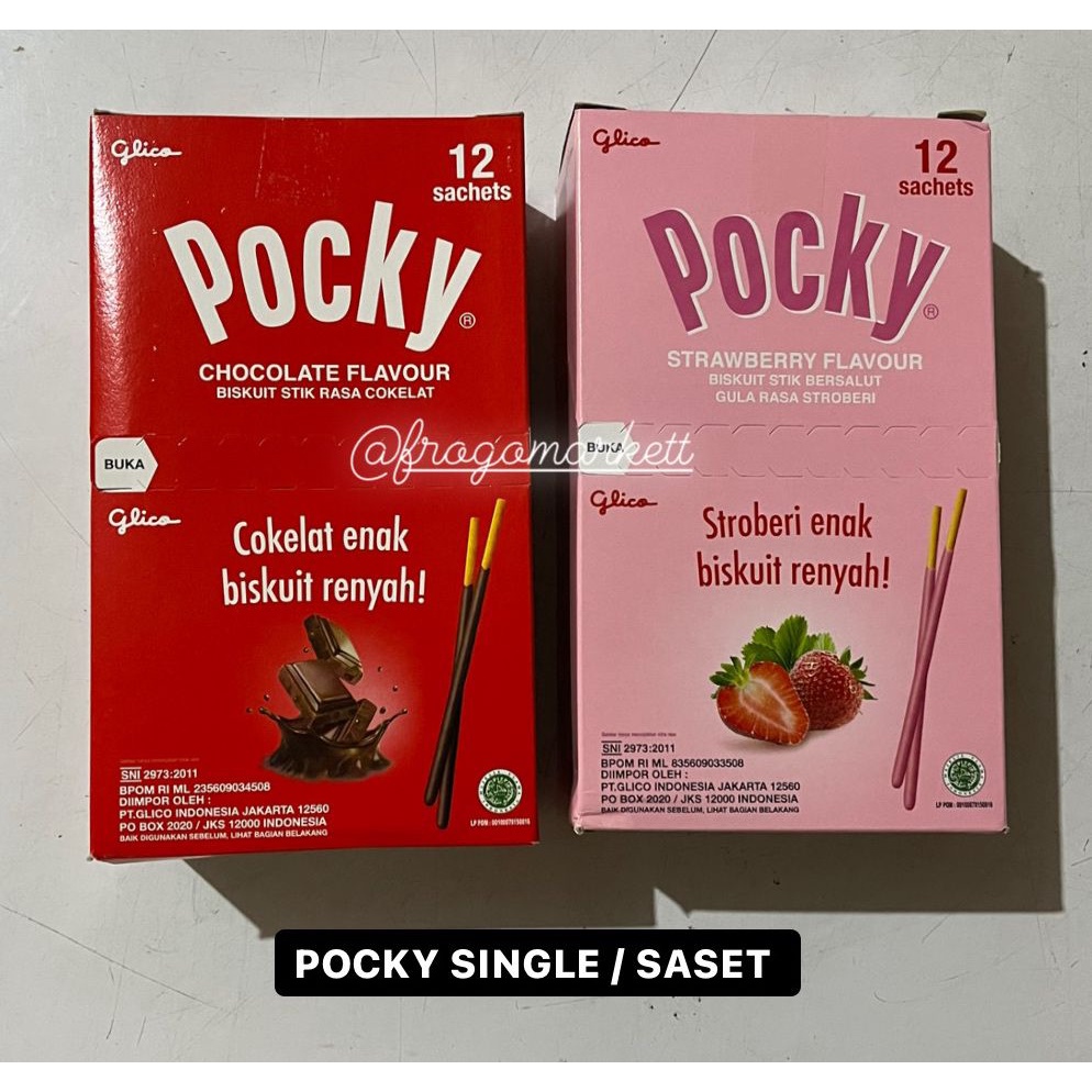 Pocky Single / Saset Rasa Cokelat, Strawberry 1 Box (Isi 12 bgks)