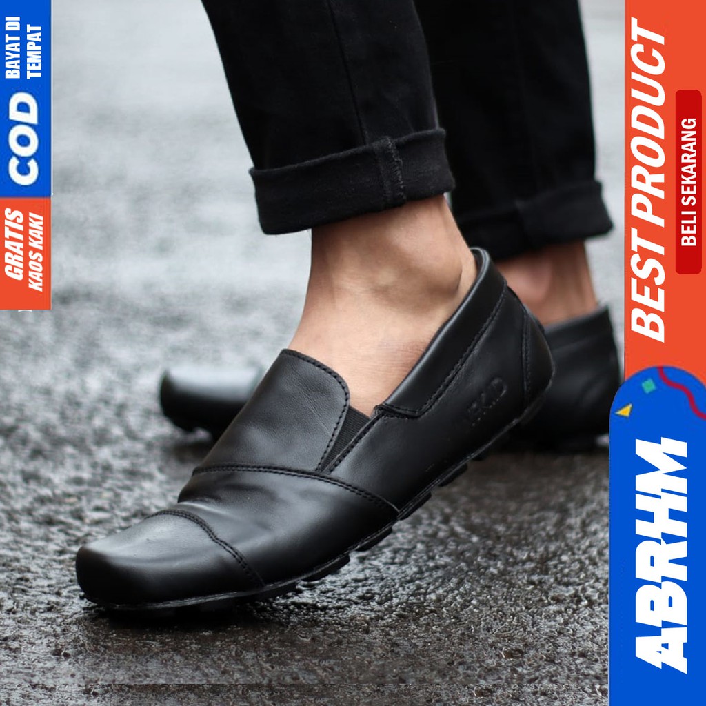 ABRHM X WRK Sepatu Slip On Pria Sepatu Pria Casual Kulit Asli Ori Keren Cowo/Cowok Sepatu Kerja Pria Sepatu Kasual Santal Kuliah Kondangan Semi Formal Gaya Keren Kekinian Murah Terlaris