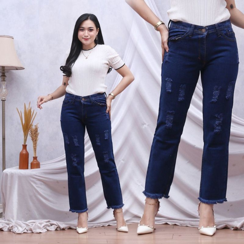 Boyfriend Jeans Ripped Sobek Wanita/Boyfriend Sobek Rawis/BF Sobek Jeans/Boyfriend Rawis