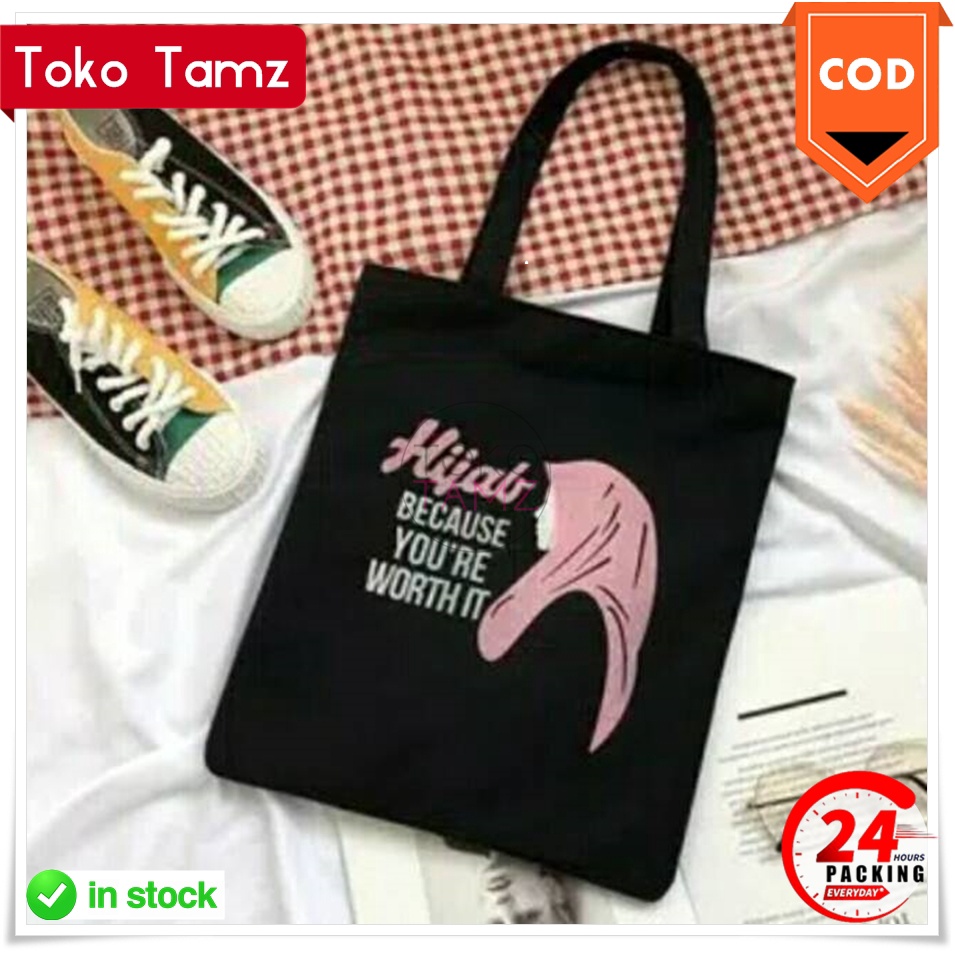 RESLETING Tas Tote CoD MAKASSAR Ready totebag Hijab Worth It Shopee Tamz Toko Ready MakassaR