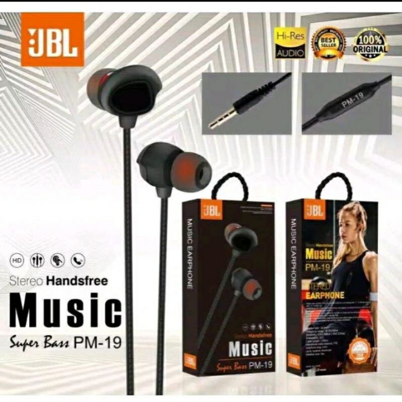Headset JBL PM19 Extra Bass Hansfree Stereo Earphone PM 19