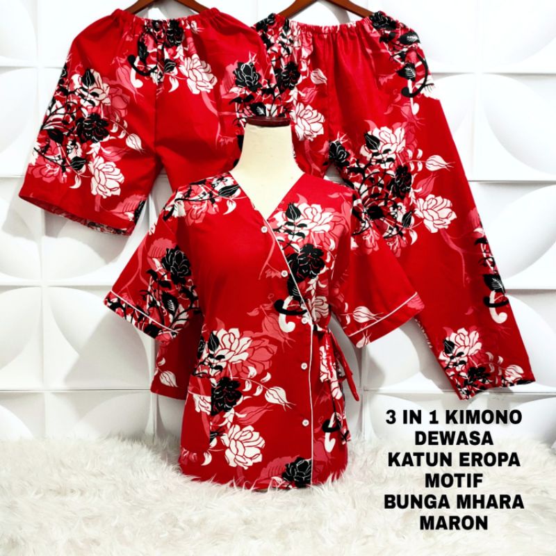 Piyama Kimono 3in1 Dewasa XL LD 108-110cm Motif Bunga