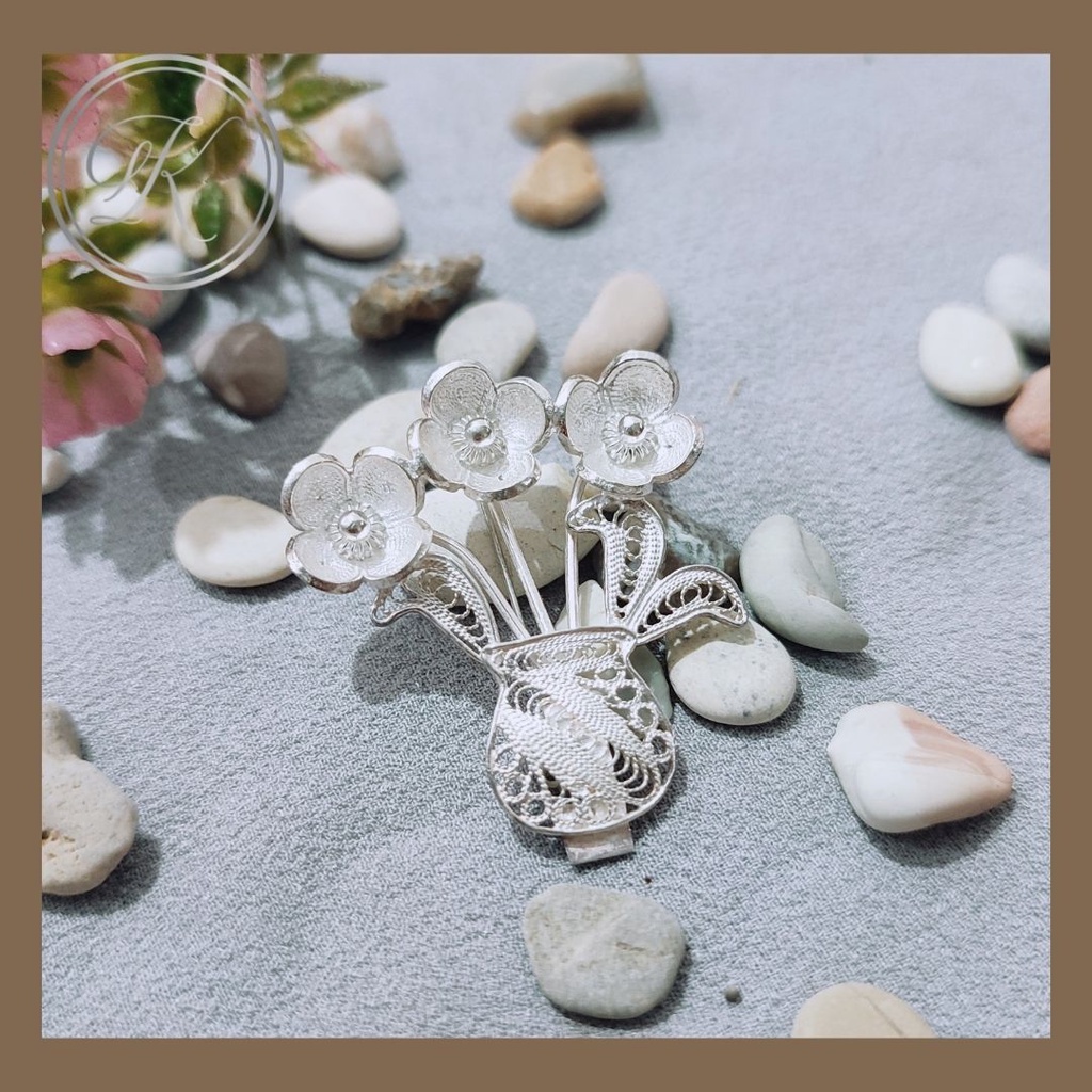Bros Bunga Kecil Perak Asli 925 Silver Sterling Handmade