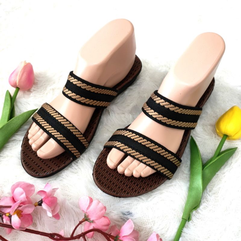 Sandal wanita murah turki rajut ban 2 garis Felonie  MRK 02