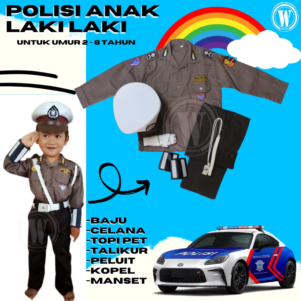 Baju polisi anak laki laki pocil seragam kostum karnaval profesi anak PAKET KOMPLIT termurah