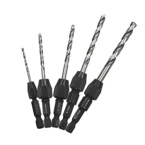 Quick Change Drill Bit Set Hex Shank Metric 2mm to 6mm (5pcs)