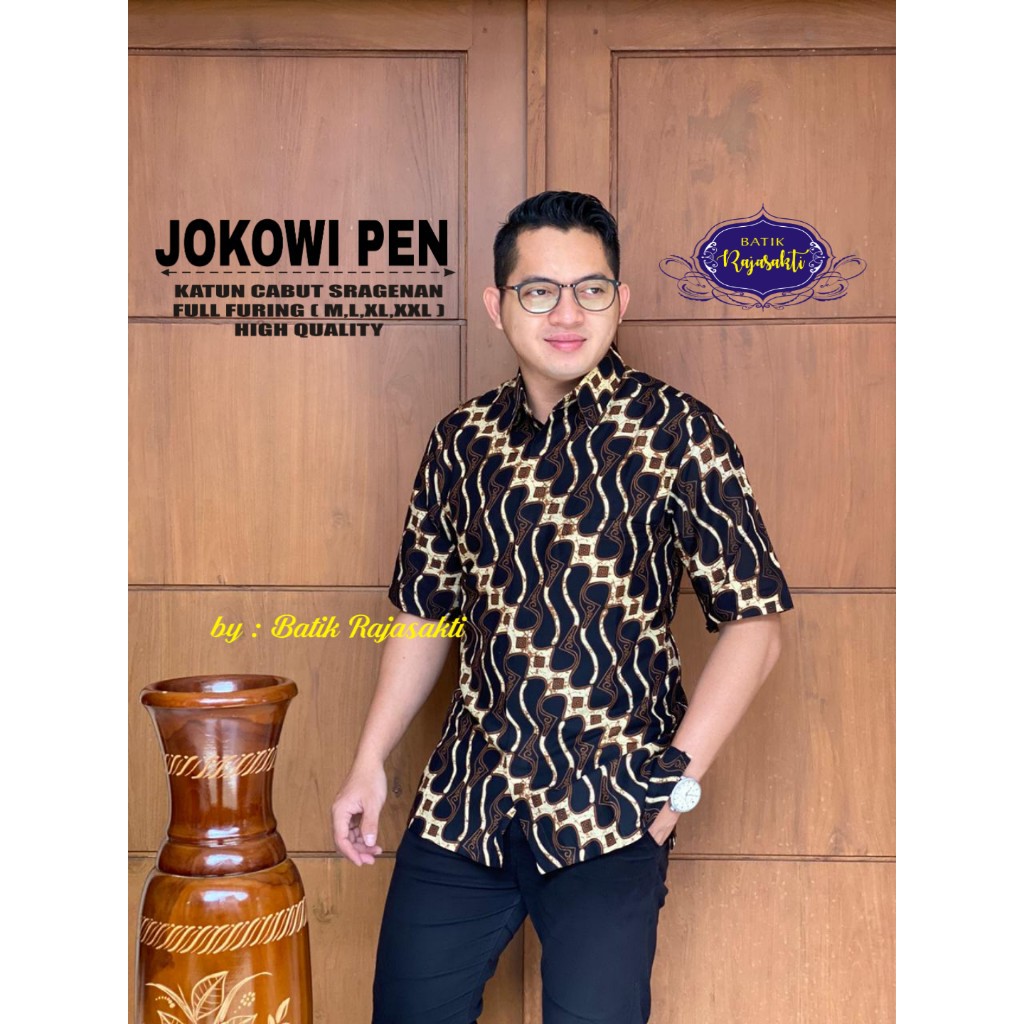 JOKOWI PEN Atasan Baju Kemeja Batik Pria Lengan Pendek PREMIUM LAPIS FURING RAJASAKTI