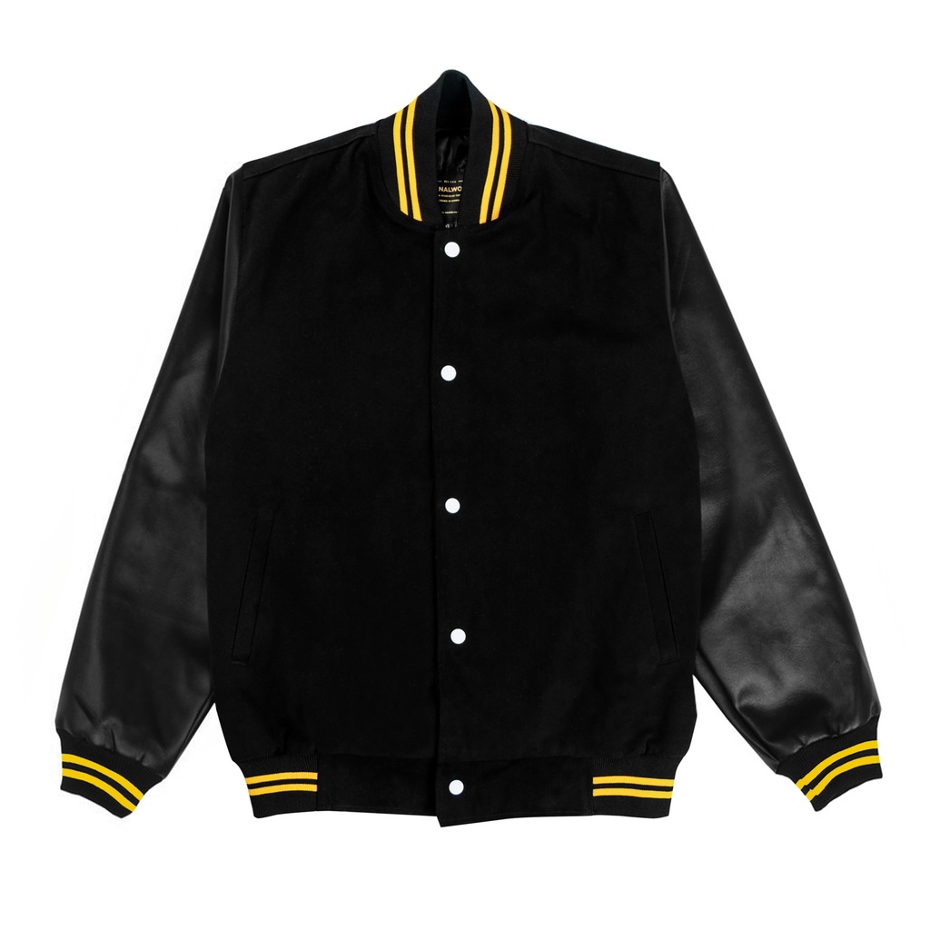 ETERNALWORKS BASIC BLACK YELLOW VARSITY JACKET - JACKET VARSITY - BASEBALL JACKET