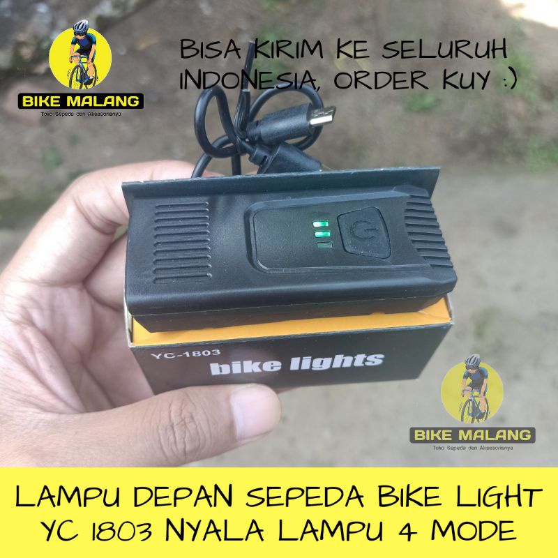 Lampu Depan Sepeda Bike Light YC 1803 Nyala Lampu 4 Mode Kapasitas 500 mAh Bisa di Cas Ulang