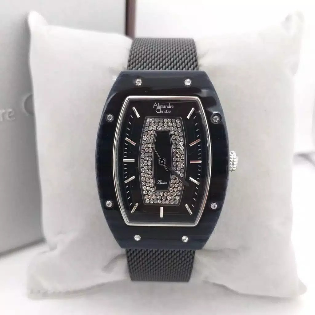 Jam tangan wanita Alexandre Christie AC2729 original rantai pasir hitam