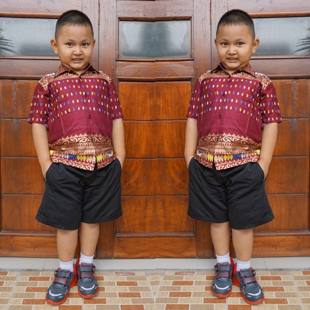 kemeja hem batik anak bahan katun warna marun BAL20