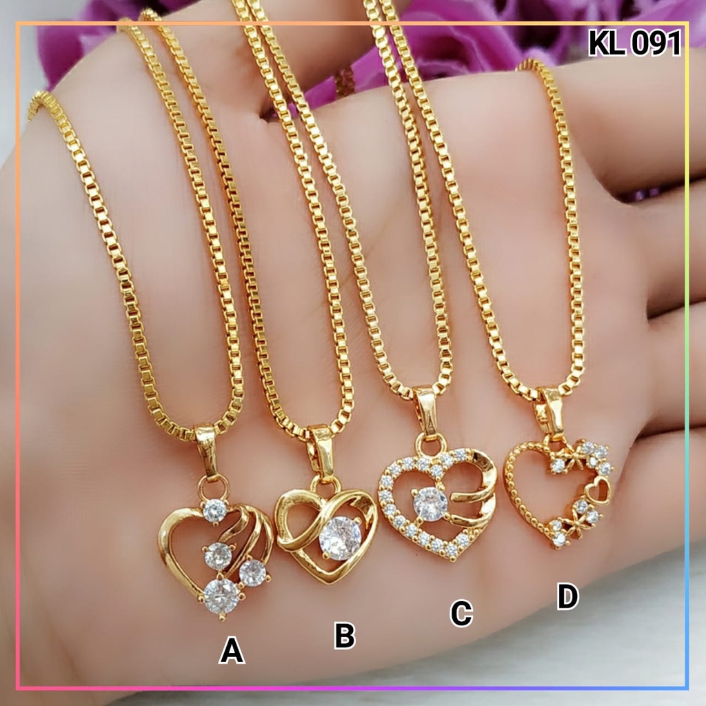 Kalung xuping kalung set liontin dewasa serba love permata zirqon rantai itali perhiasan wanita lapis emas gold KL 091