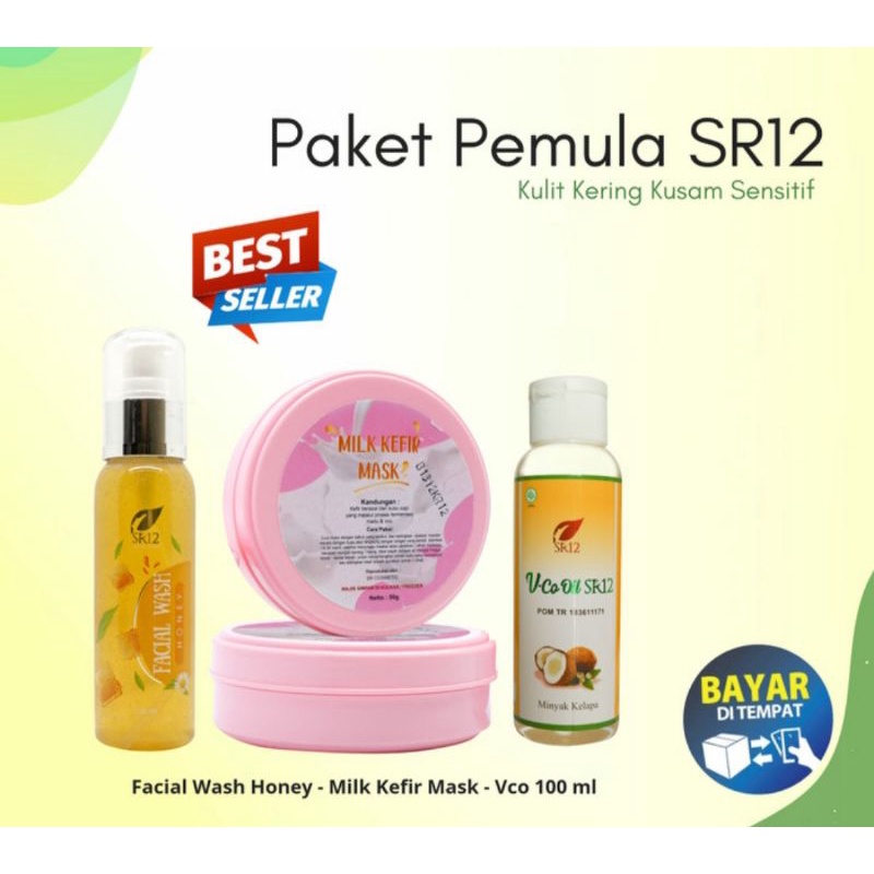 PAKET PEMULA SR12 SKINCARE HERBAL KULIT KERING - SENSITIF Facial wash honey mencerahkan pket glowing