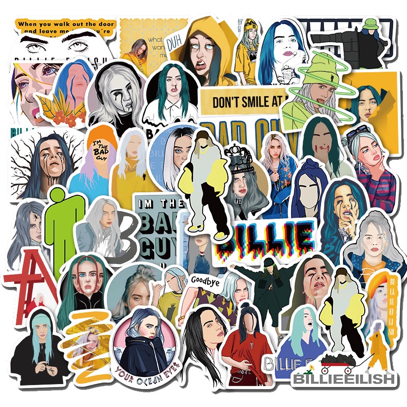 50pcs Waterproof Singer Billie Eilish Stickers For Skateboard Suitcase Snowboard Guitar And Laptop stickers