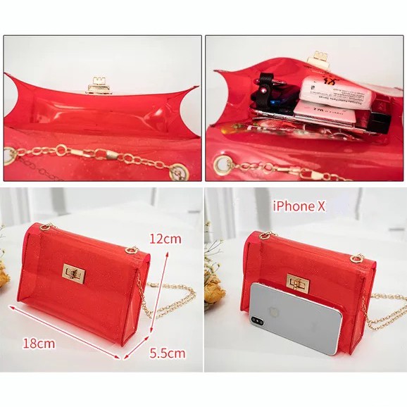 Rowling (45)Tas Handbag/Bahu/Selempang Bahan PVC Jelly Transparan untuk Wanita/Storage Makeup Hologram Handbags