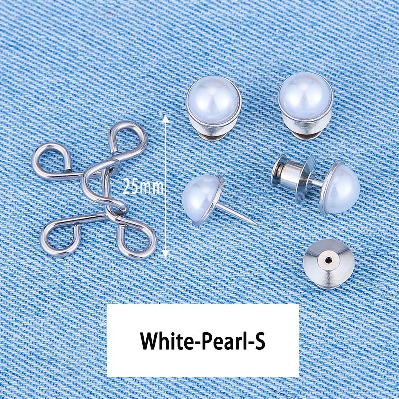 Kancing Jeans Logam Mutiara Adjustable Kancing Pengait Celana Panjang Jeans Denim Desain Mutiara Warna Putih Kait Pengecil Lingkar Pinggang Celana Jeans Model Bisa Dilepas ANTOP-Mutiara Putih-S
