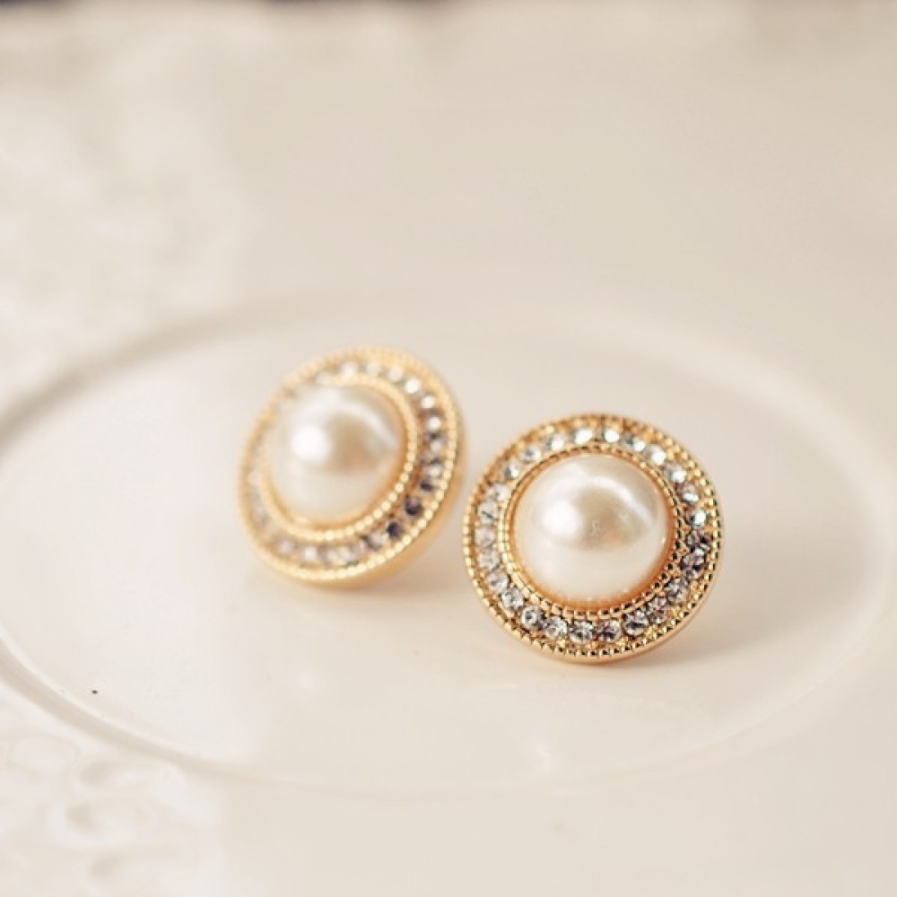 Anting Klip Tanpa Tindik Warna Gold Dengan Mutiarakristal Untuk Wanita