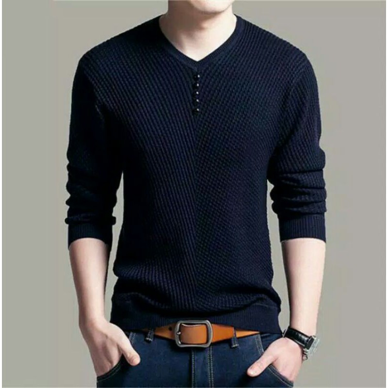 Sweater Rajut Coodrony Sweater Pria V Neck men casual Pullover Autumn Slim Termurah-1