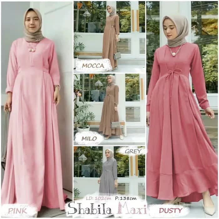 Shabila Maxi Dress jumbo gamis terbaru /dress baru dress muslim wanita - Pink