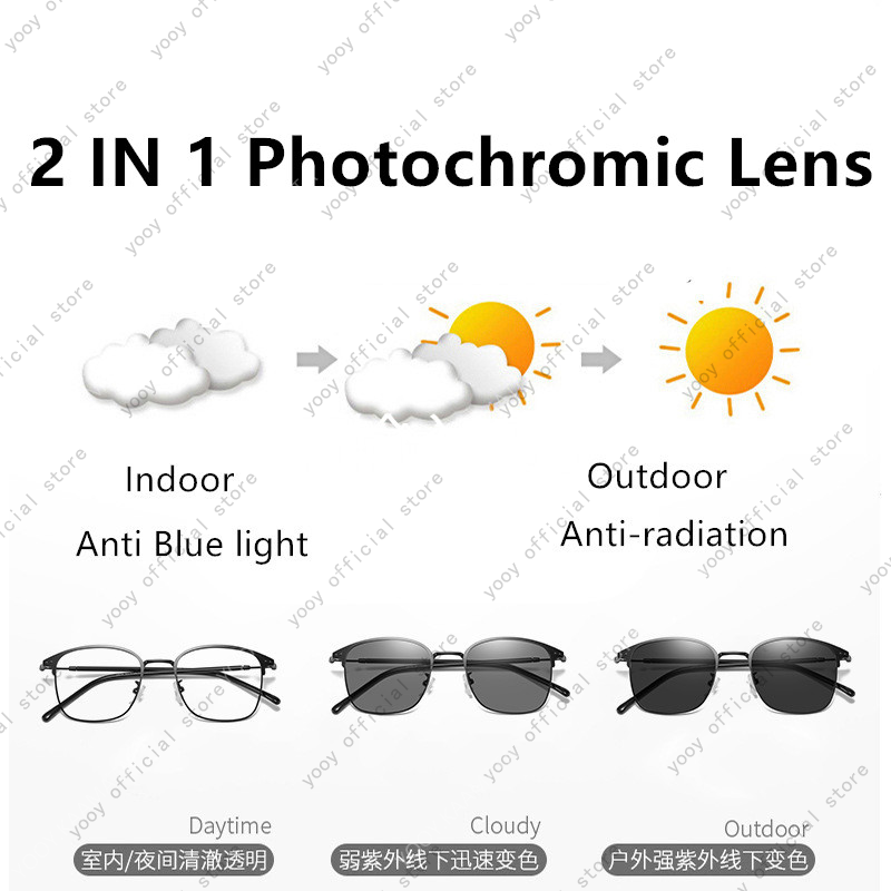 Kacamata Photochromic Anti radiasi Empat persegi panjang Frame Wanita Pria