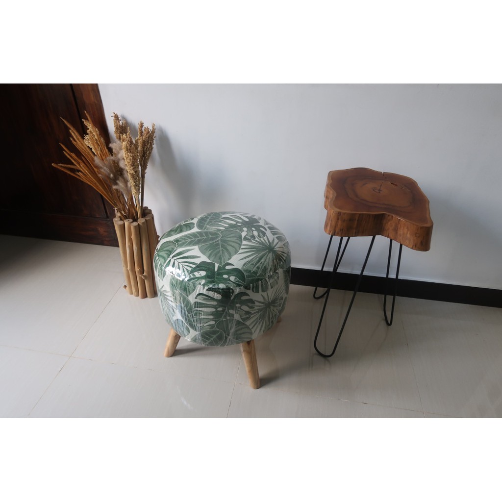 Stool Sofa Bulat/Kotak Kaki Natural Kayu Jati Solid